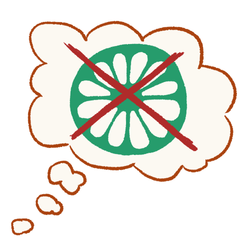 A drawing of a thought bubble containing the Rroma wheel in green with a large X over it. 